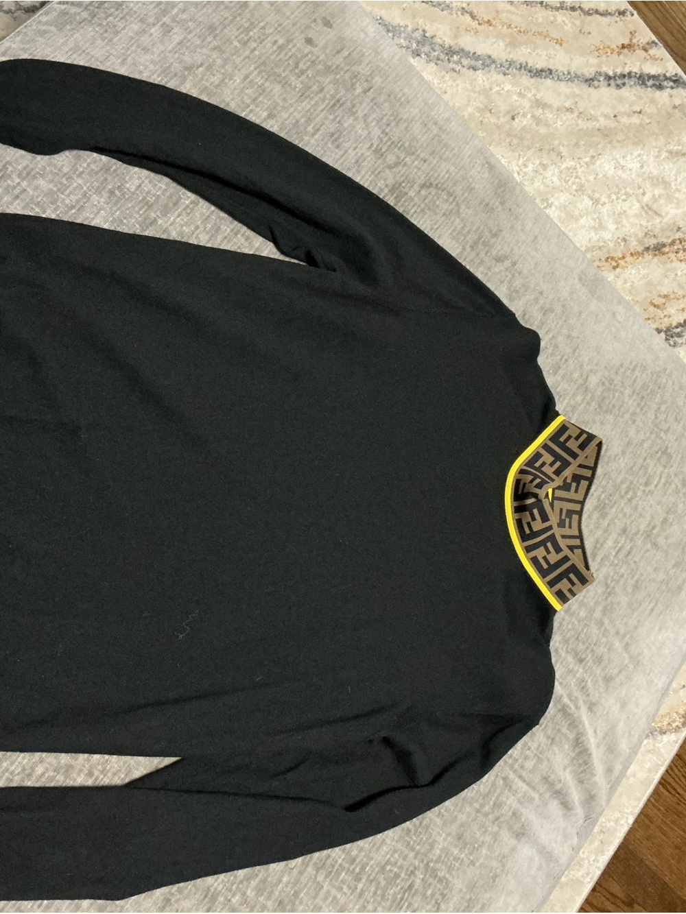 Fendi Black Turtleneck Sweater with FF Logo Trim and Yellow Accent